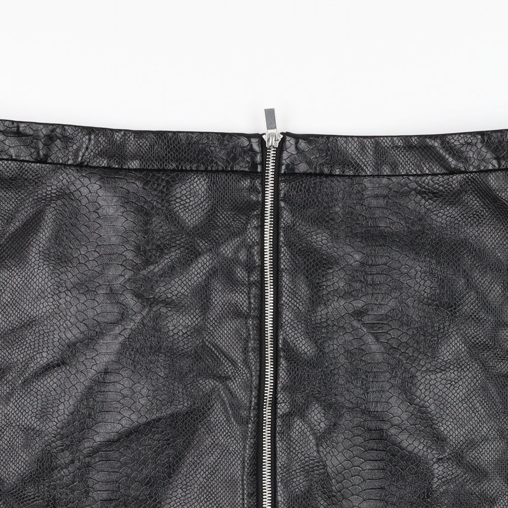 New Look Womens Black Animal Print Polyester A-Line Skirt Size 16   Zip