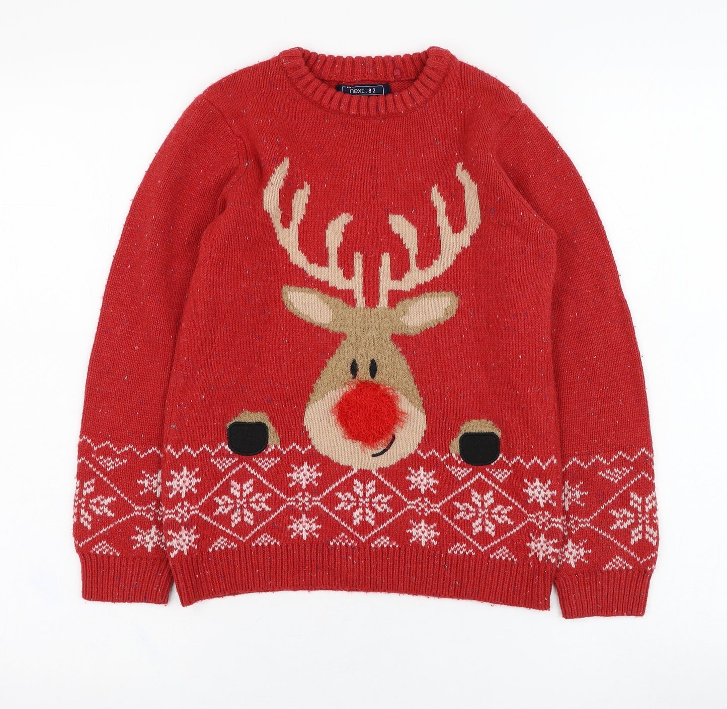 NEXT Boys Red Round Neck  Acrylic Pullover Jumper Size 9 Years  Pullover - Christmas, Reindeer