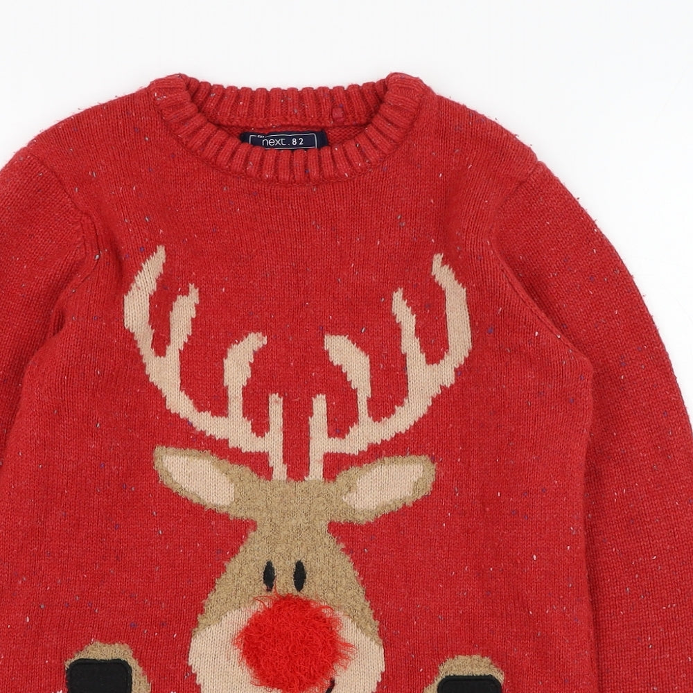 NEXT Boys Red Round Neck  Acrylic Pullover Jumper Size 9 Years  Pullover - Christmas, Reindeer