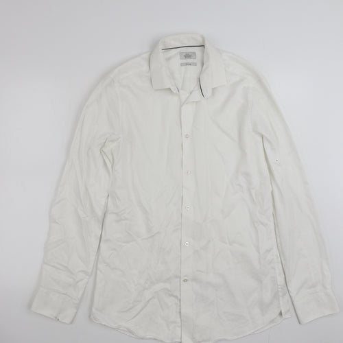 NEXT Mens White  Cotton  Button-Up Size 16 Collared Button