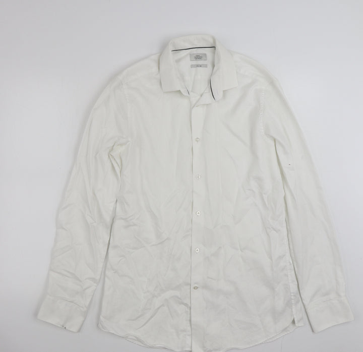 NEXT Mens White  Cotton  Button-Up Size 16 Collared Button