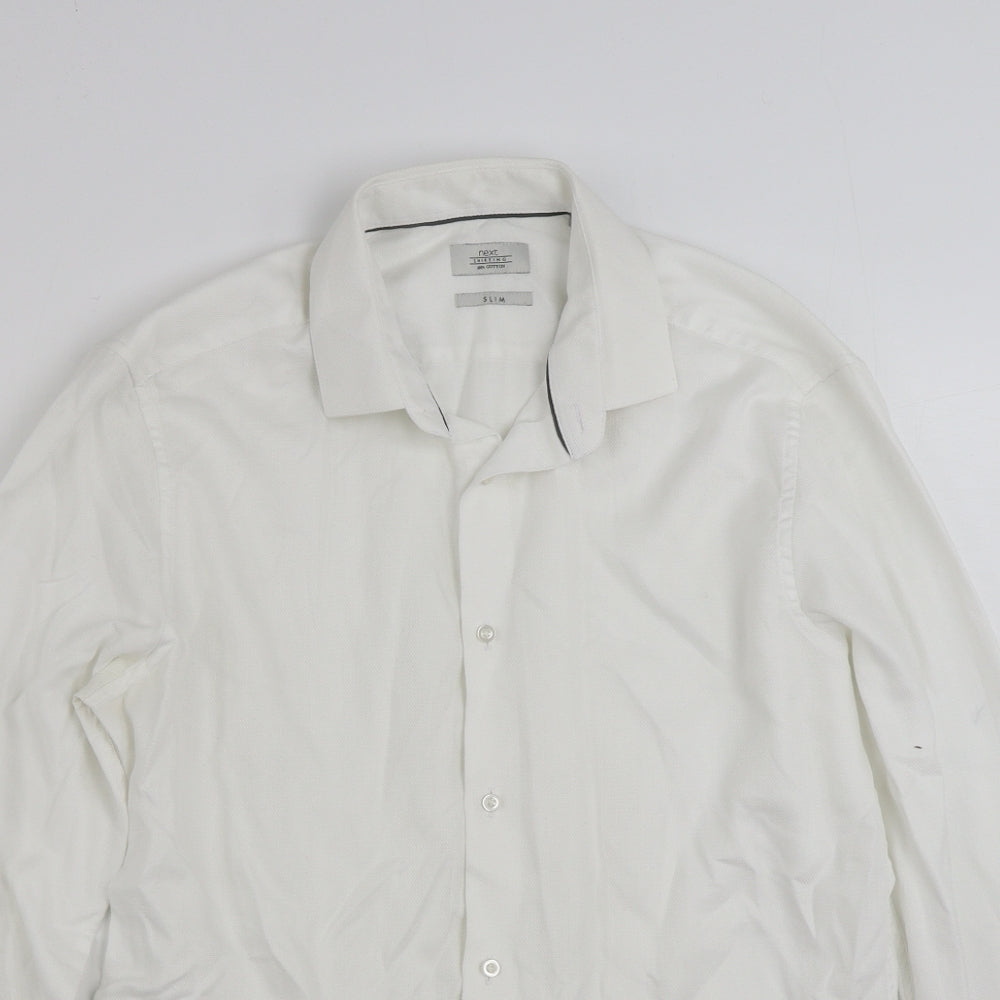 NEXT Mens White  Cotton  Button-Up Size 16 Collared Button