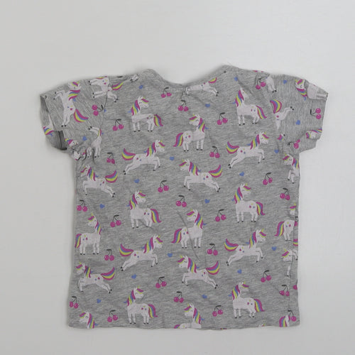 Primark Girls Grey  Cotton Basic T-Shirt Size 5-6 Years Crew Neck Pullover - Unicorn -Magic