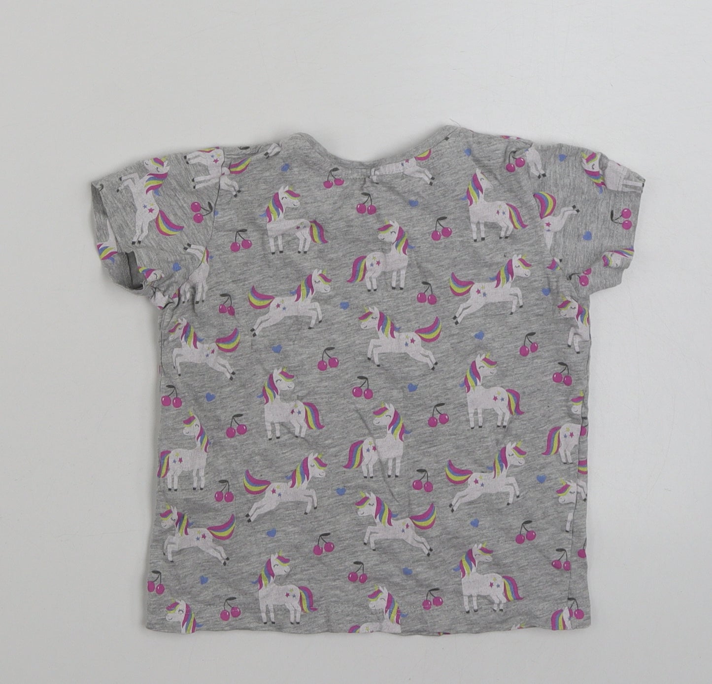 Primark Girls Grey  Cotton Basic T-Shirt Size 5-6 Years Crew Neck Pullover - Unicorn -Magic