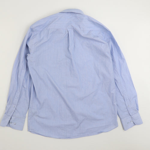 Dunnes Stores Mens Blue  Cotton  Button-Up Size 15.5 Collared Button