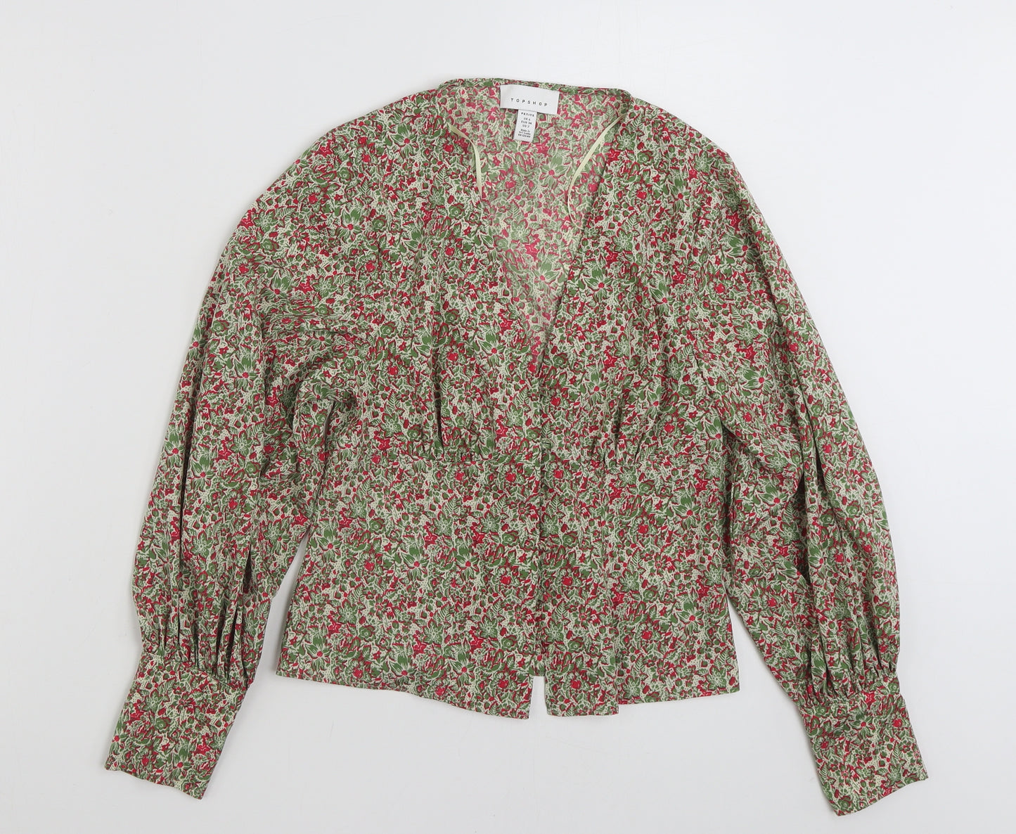 Topshop Womens Multicoloured Floral Polyester Basic Button-Up Size 6 V-Neck
