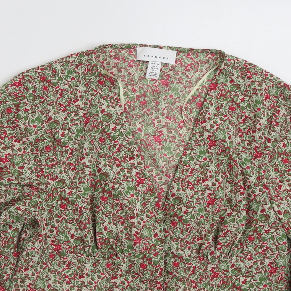 Topshop Womens Multicoloured Floral Polyester Basic Button-Up Size 6 V-Neck
