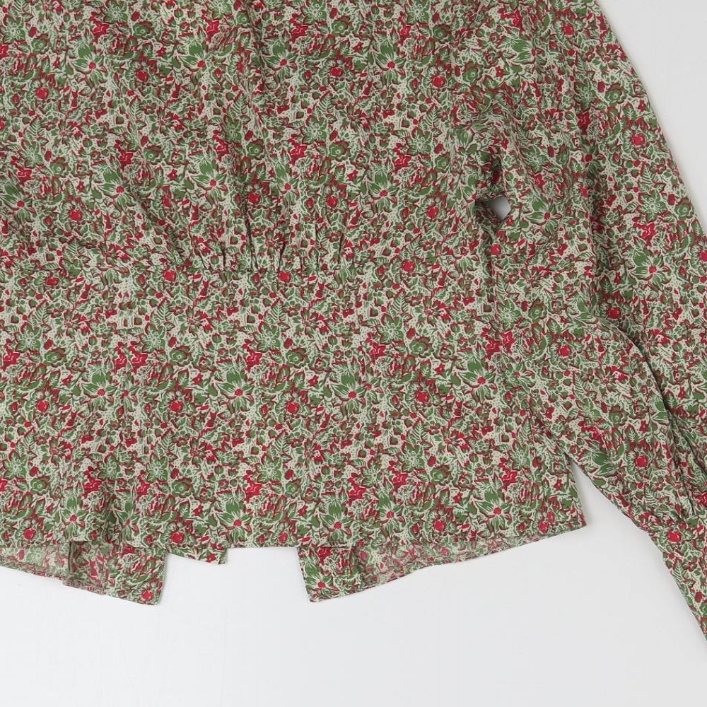Topshop Womens Multicoloured Floral Polyester Basic Button-Up Size 6 V-Neck