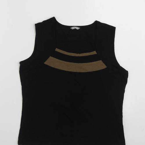 Marks and Spencer Womens Black Striped Viscose Basic T-Shirt Size 16 Square Neck