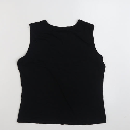 Marks and Spencer Womens Black Striped Viscose Basic T-Shirt Size 16 Square Neck