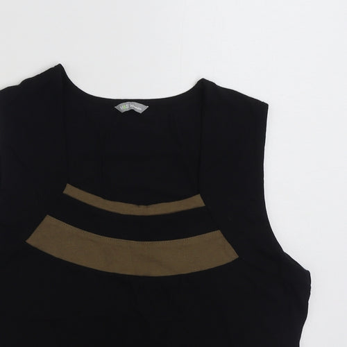 Marks and Spencer Womens Black Striped Viscose Basic T-Shirt Size 16 Square Neck