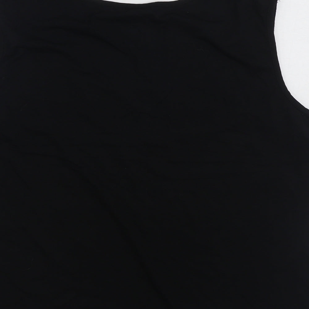 Marks and Spencer Womens Black Striped Viscose Basic T-Shirt Size 16 Square Neck