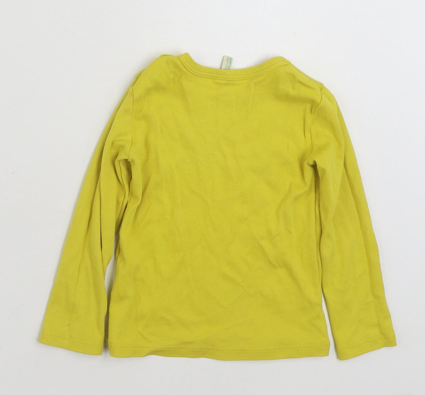 Benetton  Girls Yellow  100% Cotton Basic T-Shirt Size 2 Years Crew Neck Pullover - Benetton!