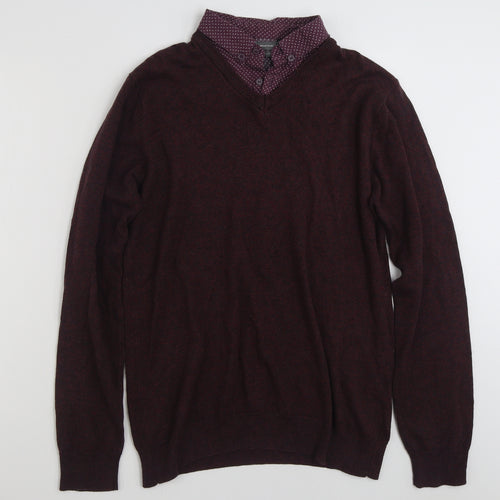 Cedar Wood State Mens Purple Collared  Cotton Pullover Jumper Size M