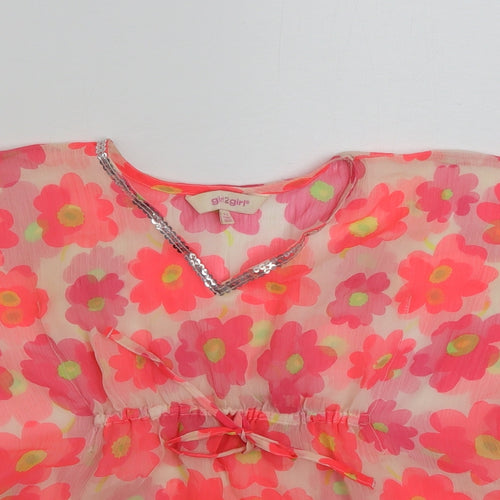 Girl 2 Girl Girls Multicoloured Floral Polyester Kimono Blouse Size 2-3 Years V-Neck Pullover - Tie