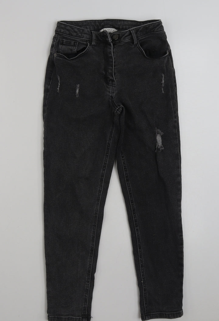 Matalan Girls Grey  Cotton Straight Jeans Size 11 Years  Slim Zip - Distressed