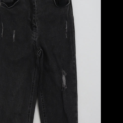 Matalan Girls Grey  Cotton Straight Jeans Size 11 Years  Slim Zip - Distressed