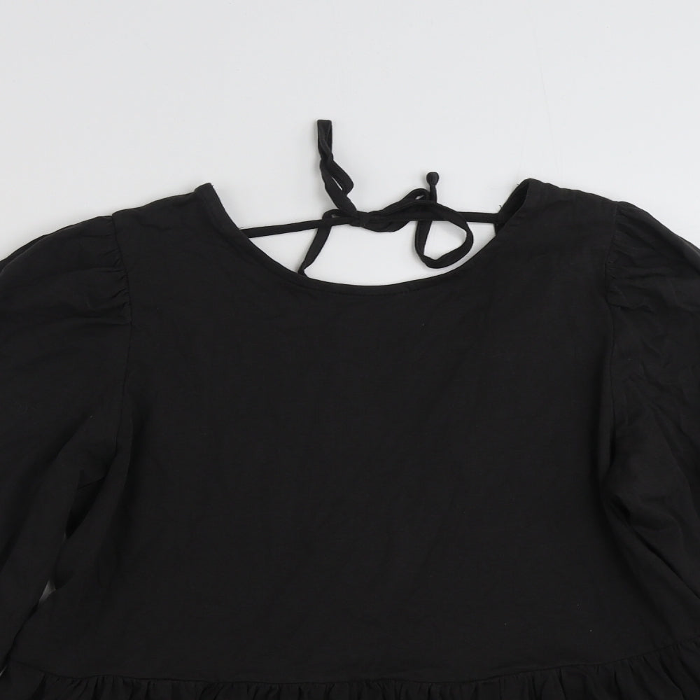 ASOS Womens Black  100% Cotton Tunic T-Shirt Size 8 Scoop Neck