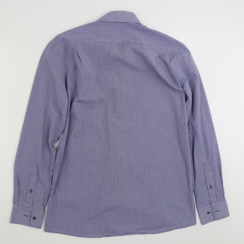 Tailor & Cutter Mens Blue Check Polyester  Button-Up Size 15.5 Collared Button