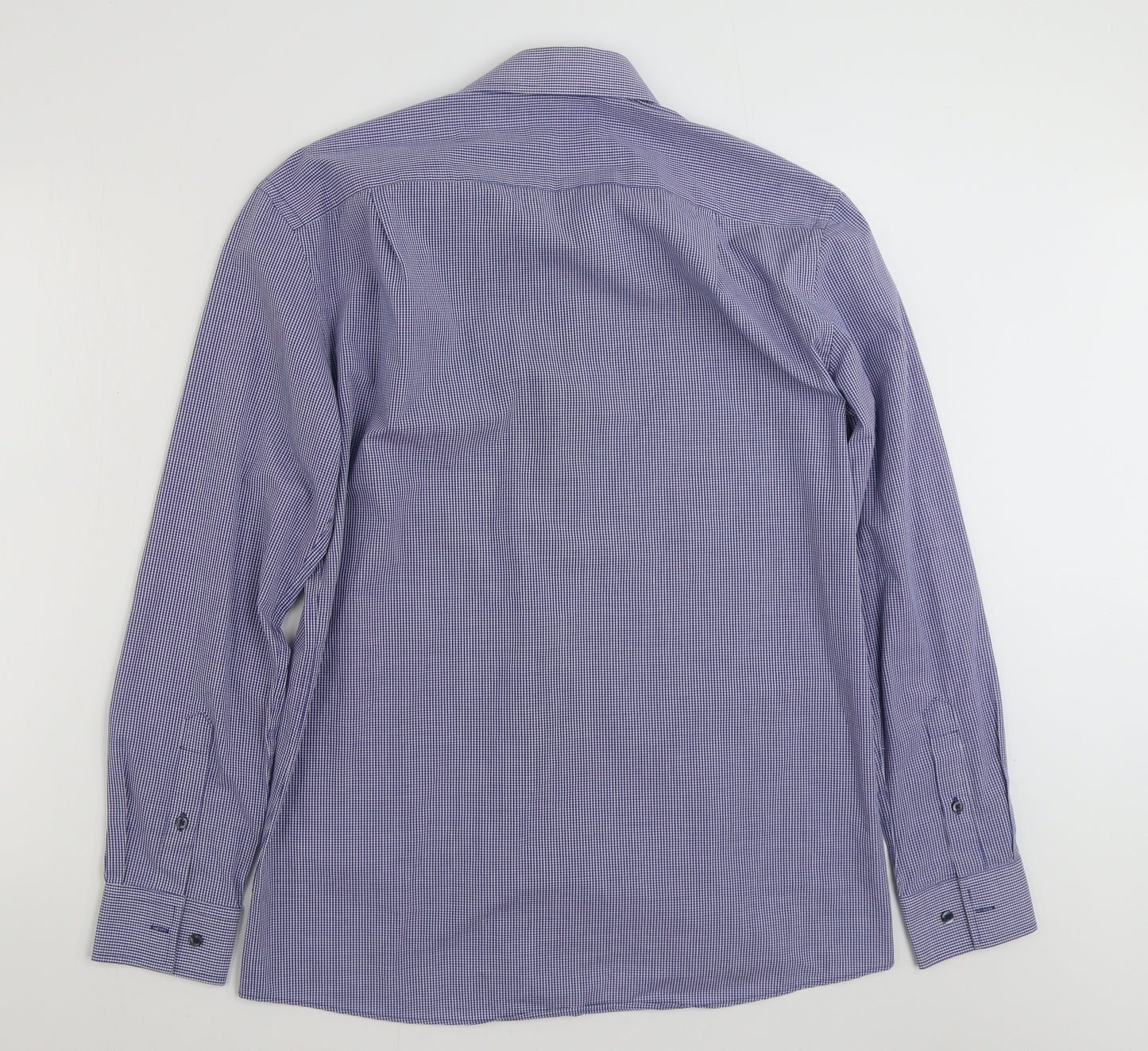 Tailor & Cutter Mens Blue Check Polyester  Button-Up Size 15.5 Collared Button