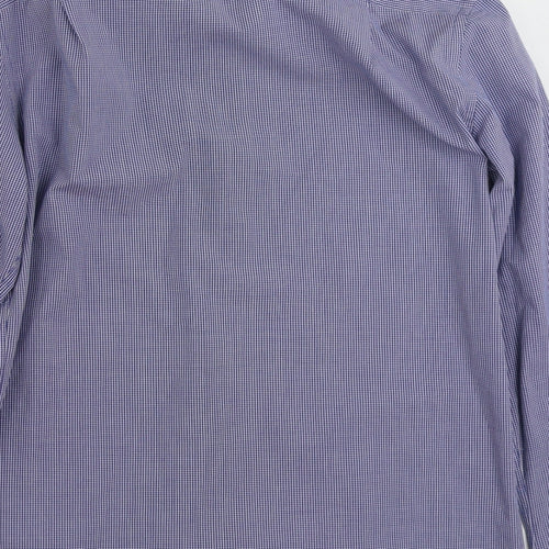 Tailor & Cutter Mens Blue Check Polyester  Button-Up Size 15.5 Collared Button