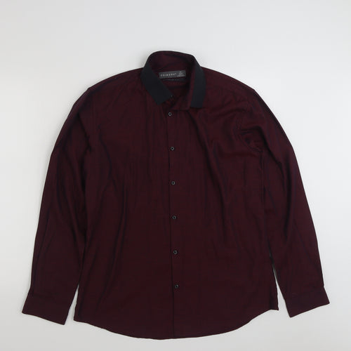 Primark Mens Purple  Polyester  Button-Up Size 16 Collared Button