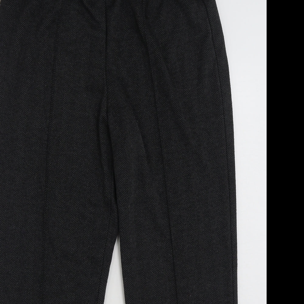 Bonmarché Womens Black Herringbone Polyester Trousers  Size 14 L25 in Regular