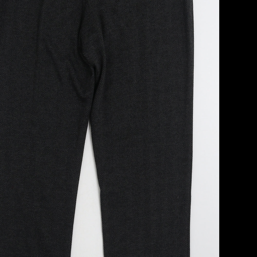 Bonmarché Womens Black Herringbone Polyester Trousers  Size 14 L25 in Regular