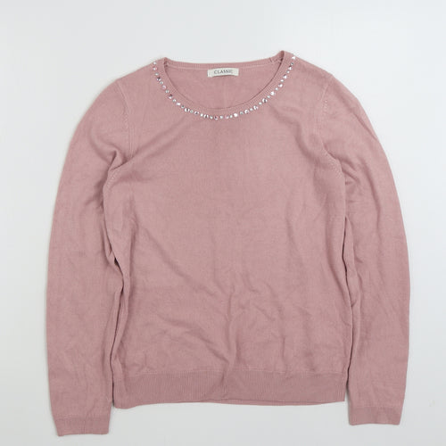 Marks and Spencer Womens Pink Crew Neck  Acrylic Pullover Jumper Size 10