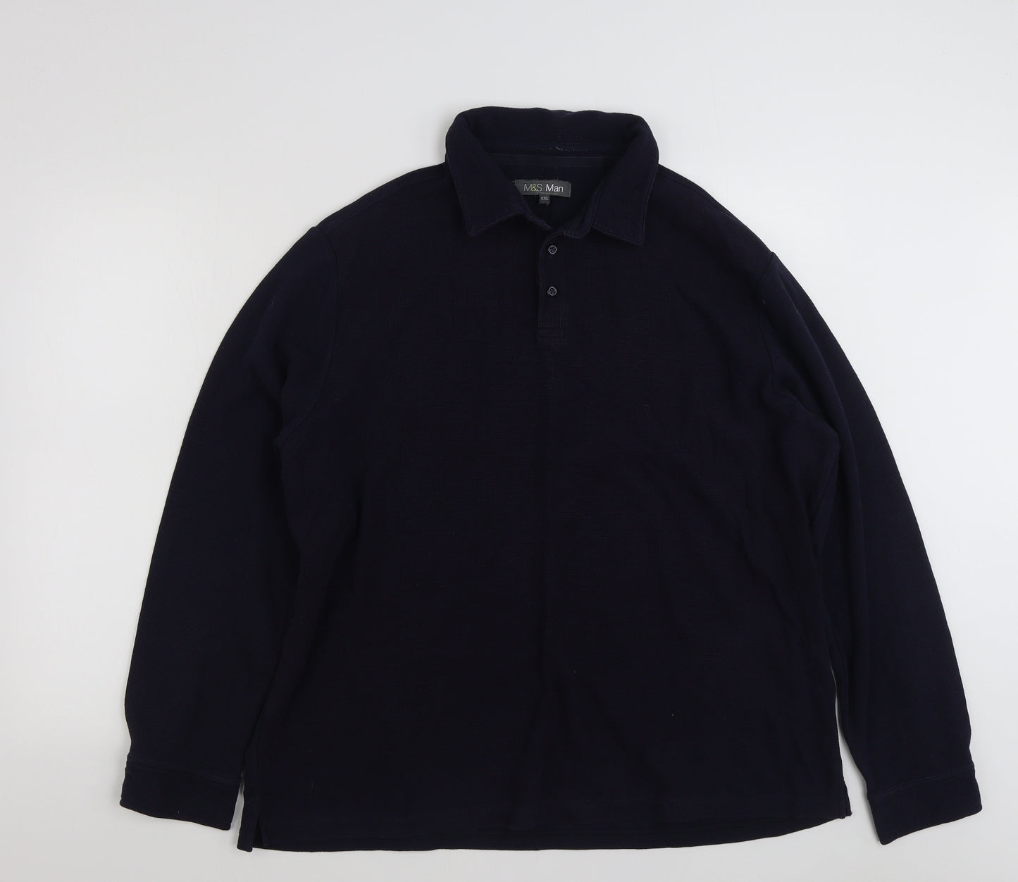 Marks and Spencer Mens Blue Collared  Cotton Pullover Jumper Size 2XL