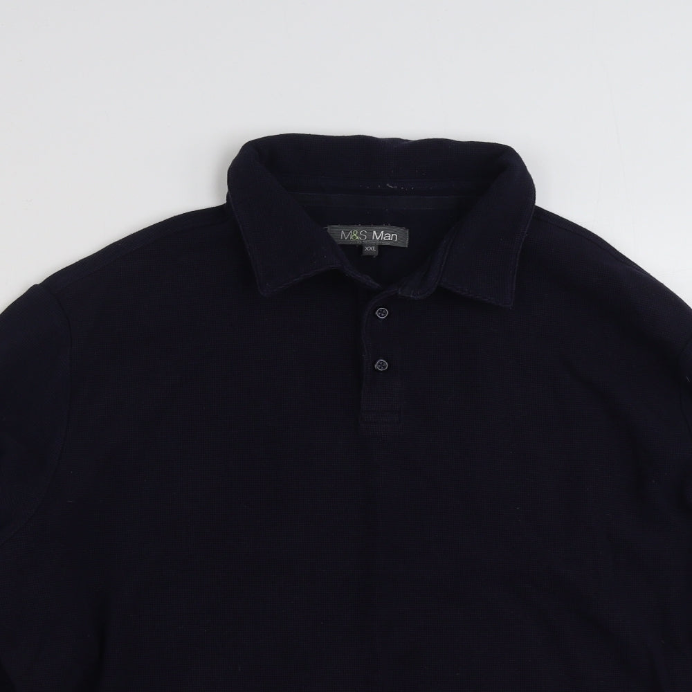 Marks and Spencer Mens Blue Collared  Cotton Pullover Jumper Size 2XL