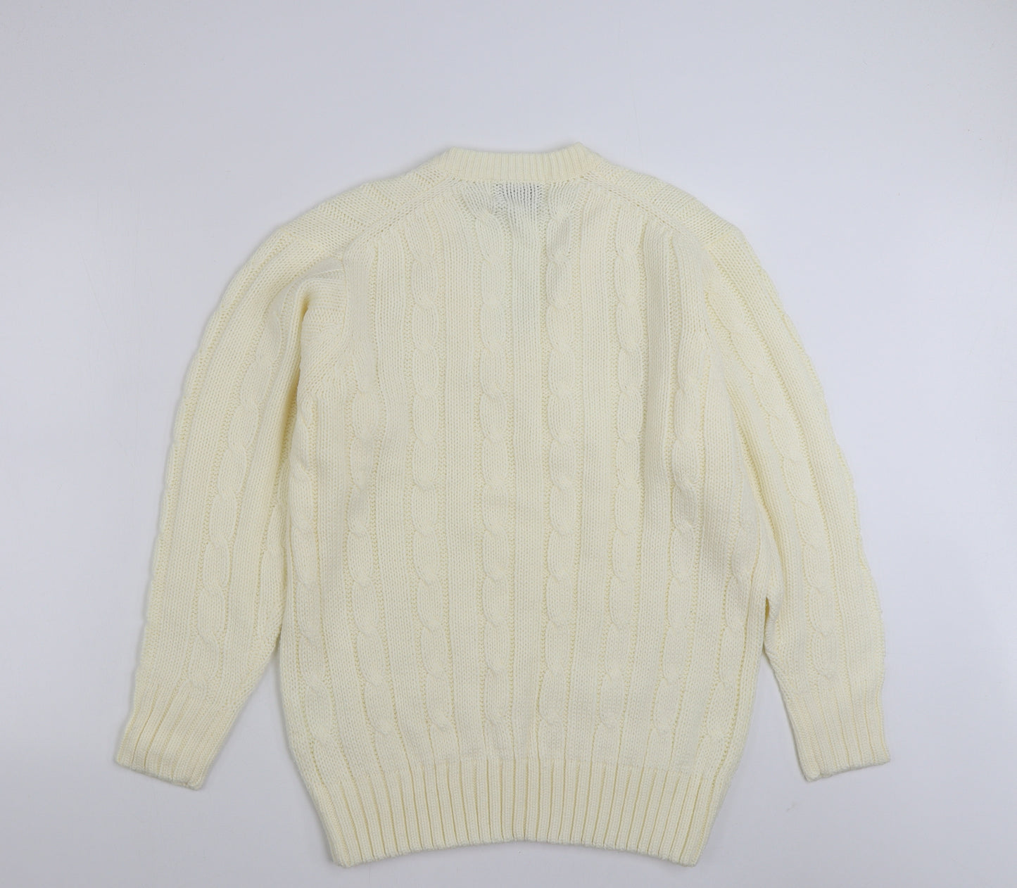 GUN&MOORE Mens Ivory V-Neck  Acrylic Pullover Jumper Size L   - Cricket