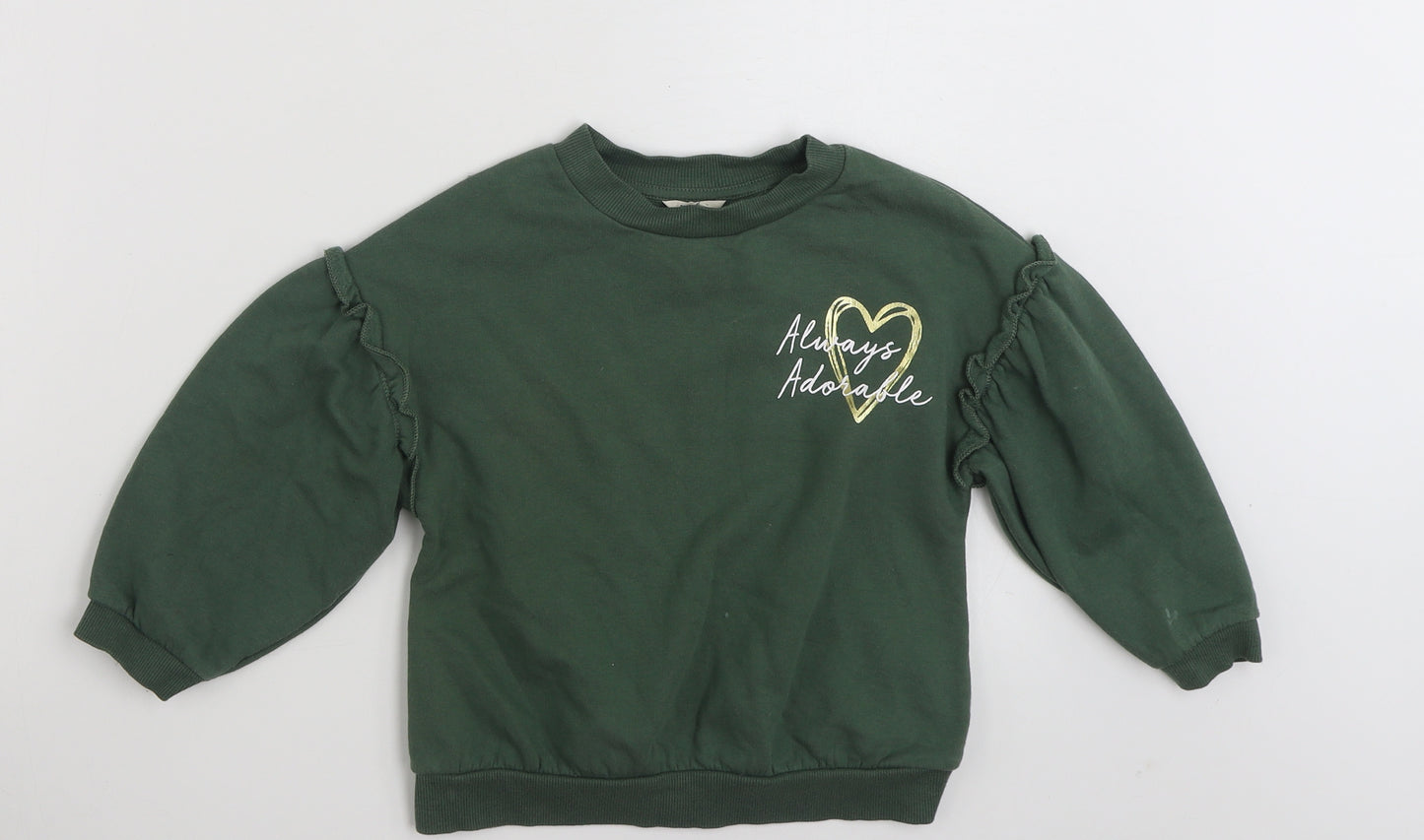 River Island Girls Green  Cotton Pullover Sweatshirt Size 4-5 Years  Pullover - Always adorable