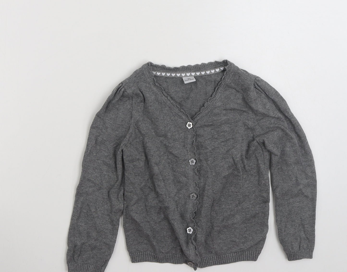 TU Girls Grey V-Neck  100% Cotton Cardigan Jumper Size 5 Years  Button