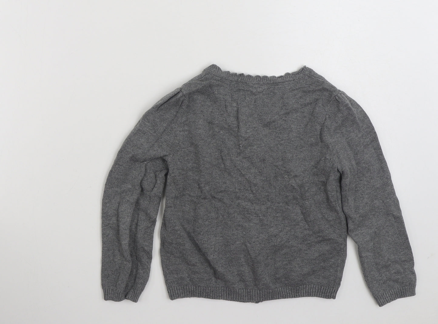 TU Girls Grey V-Neck  100% Cotton Cardigan Jumper Size 5 Years  Button