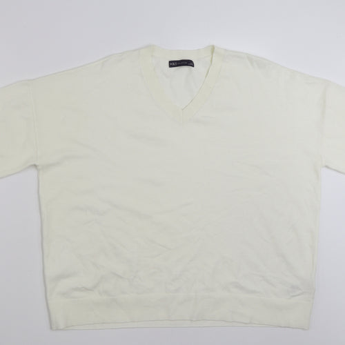 Marks and Spencer Womens Ivory V-Neck  Viscose Pullover Jumper Size 20