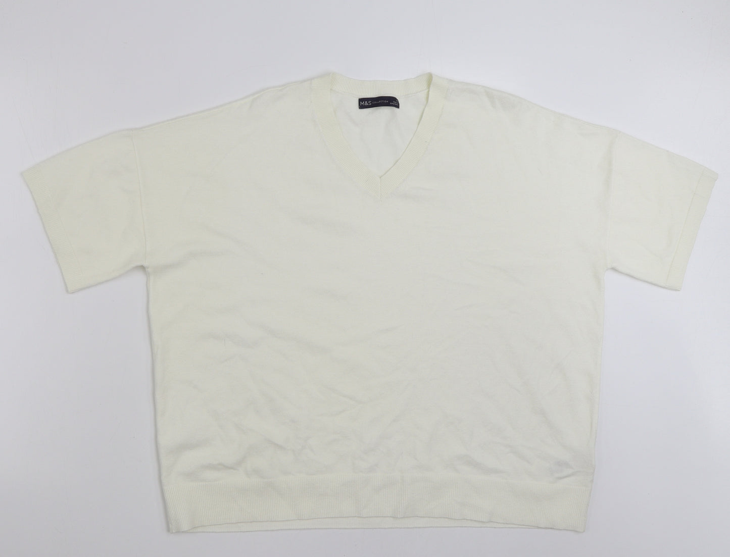 Marks and Spencer Womens Ivory V-Neck  Viscose Pullover Jumper Size 20