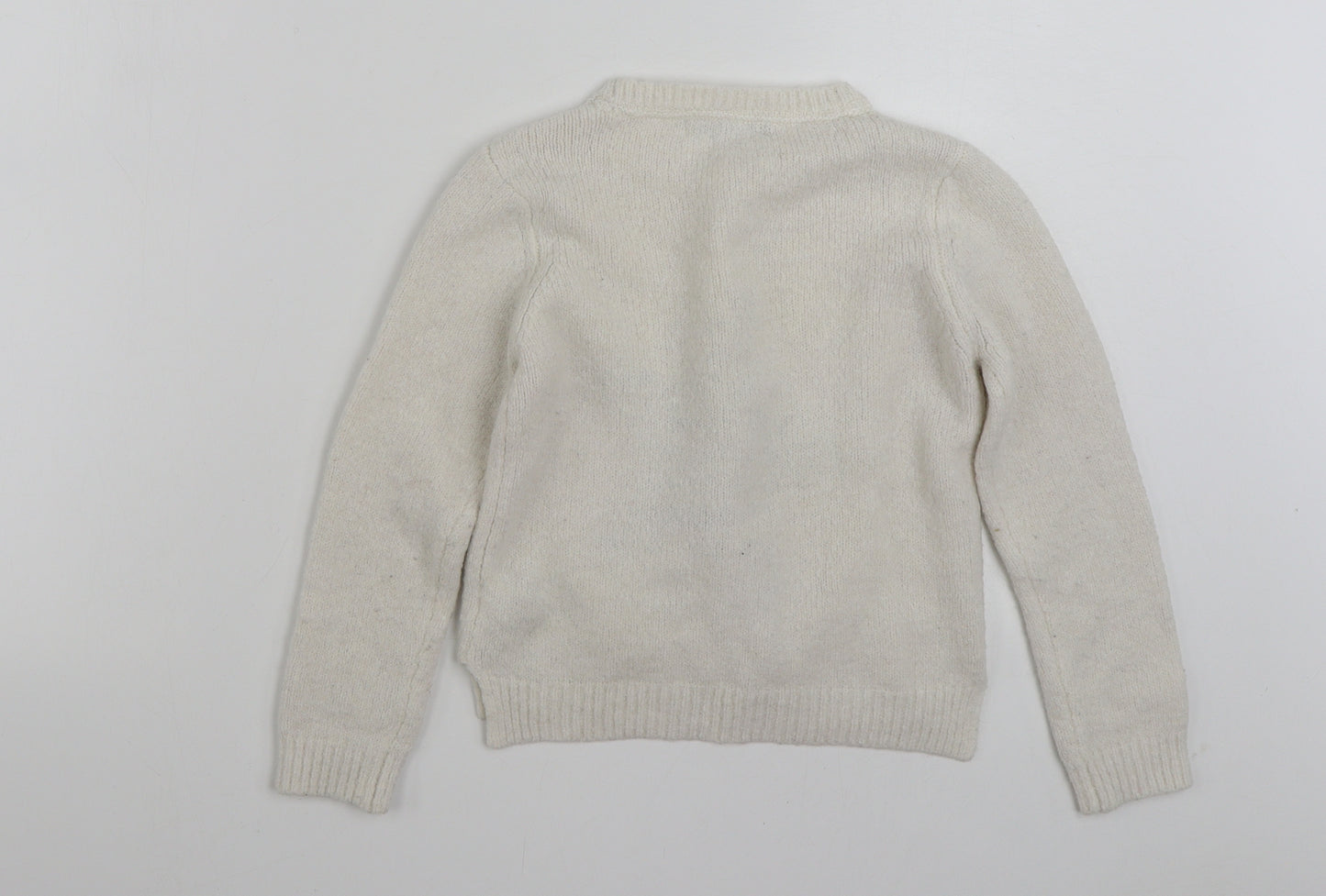 Marks and Spencer Girls White Crew Neck  Acrylic Pullover Jumper Size 7-8 Years  Pullover - Star pattern