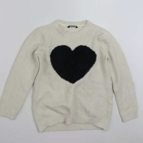 George Girls White Crew Neck  Acrylic Pullover Jumper Size 12-13 Years  Pullover - Love Heart