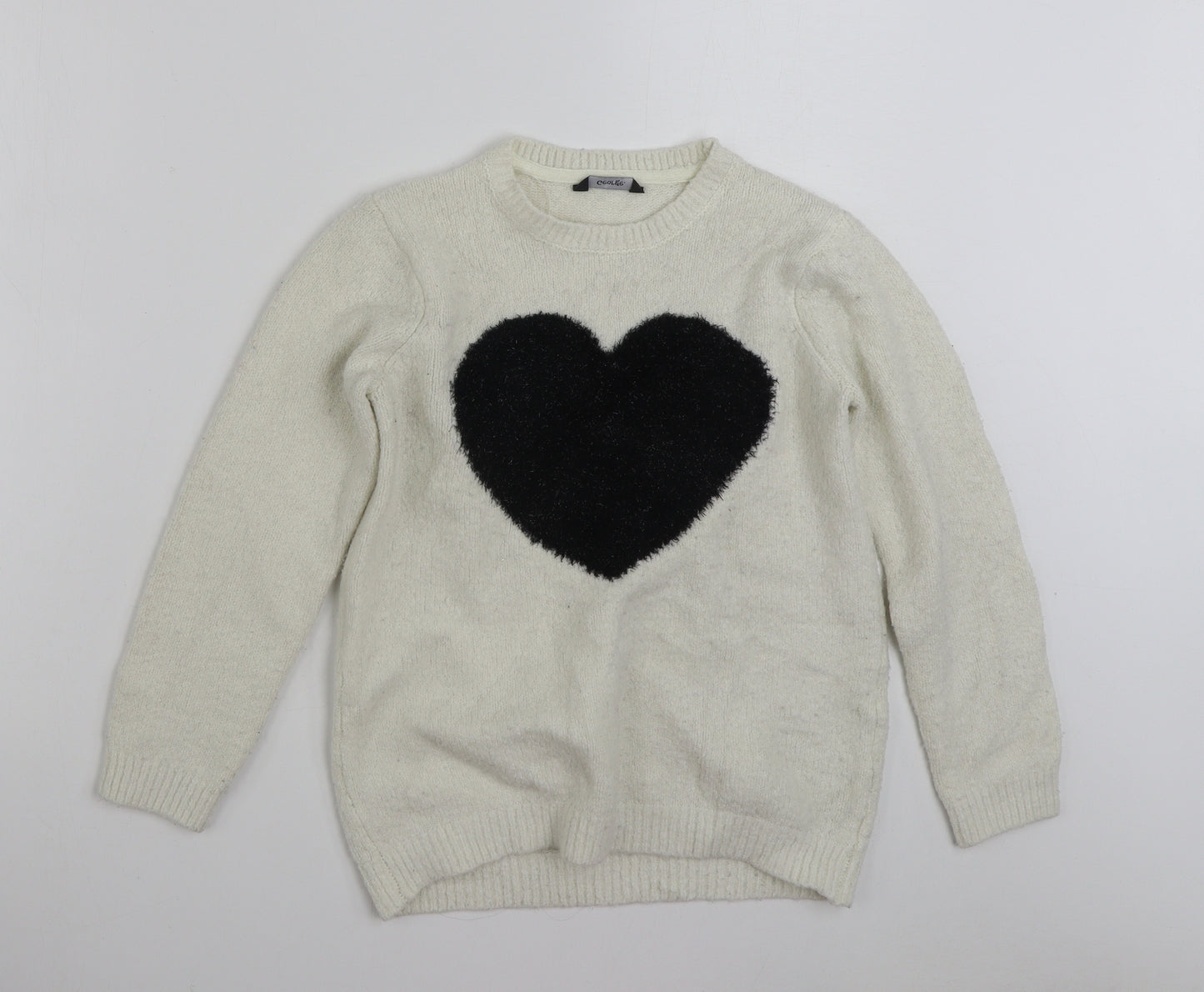 George Girls White Crew Neck  Acrylic Pullover Jumper Size 12-13 Years  Pullover - Love Heart