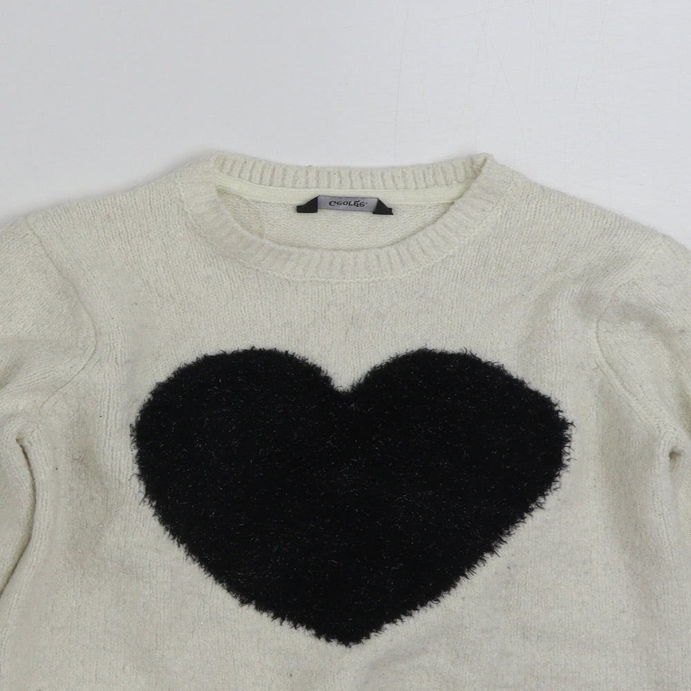 George Girls White Crew Neck  Acrylic Pullover Jumper Size 12-13 Years  Pullover - Love Heart