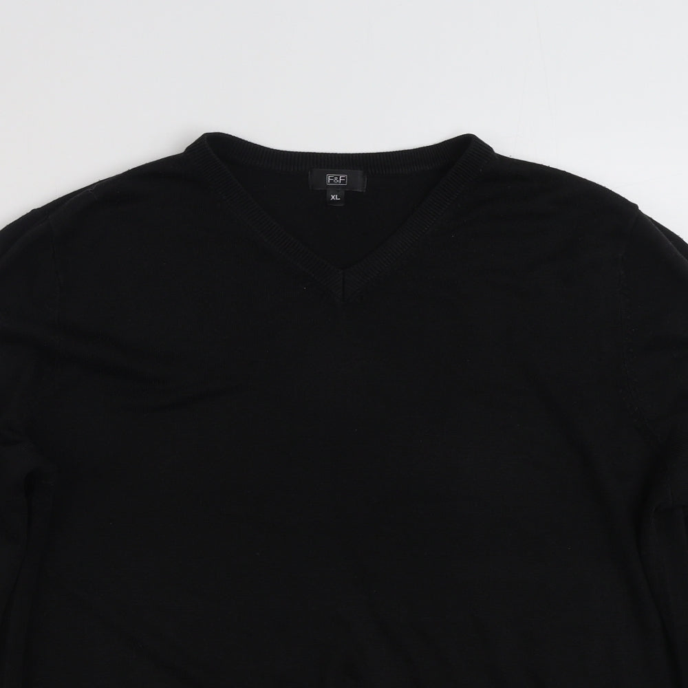 F&F Mens Black V-Neck  Acrylic Pullover Jumper Size XL