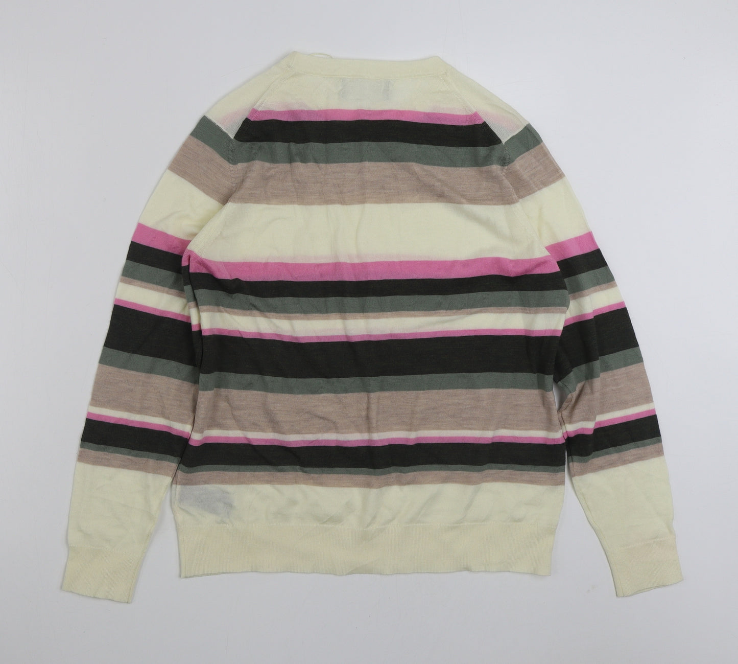 Marks and Spencer Womens Multicoloured Crew Neck Striped 100% Merino Wool Pullover Jumper Size 16