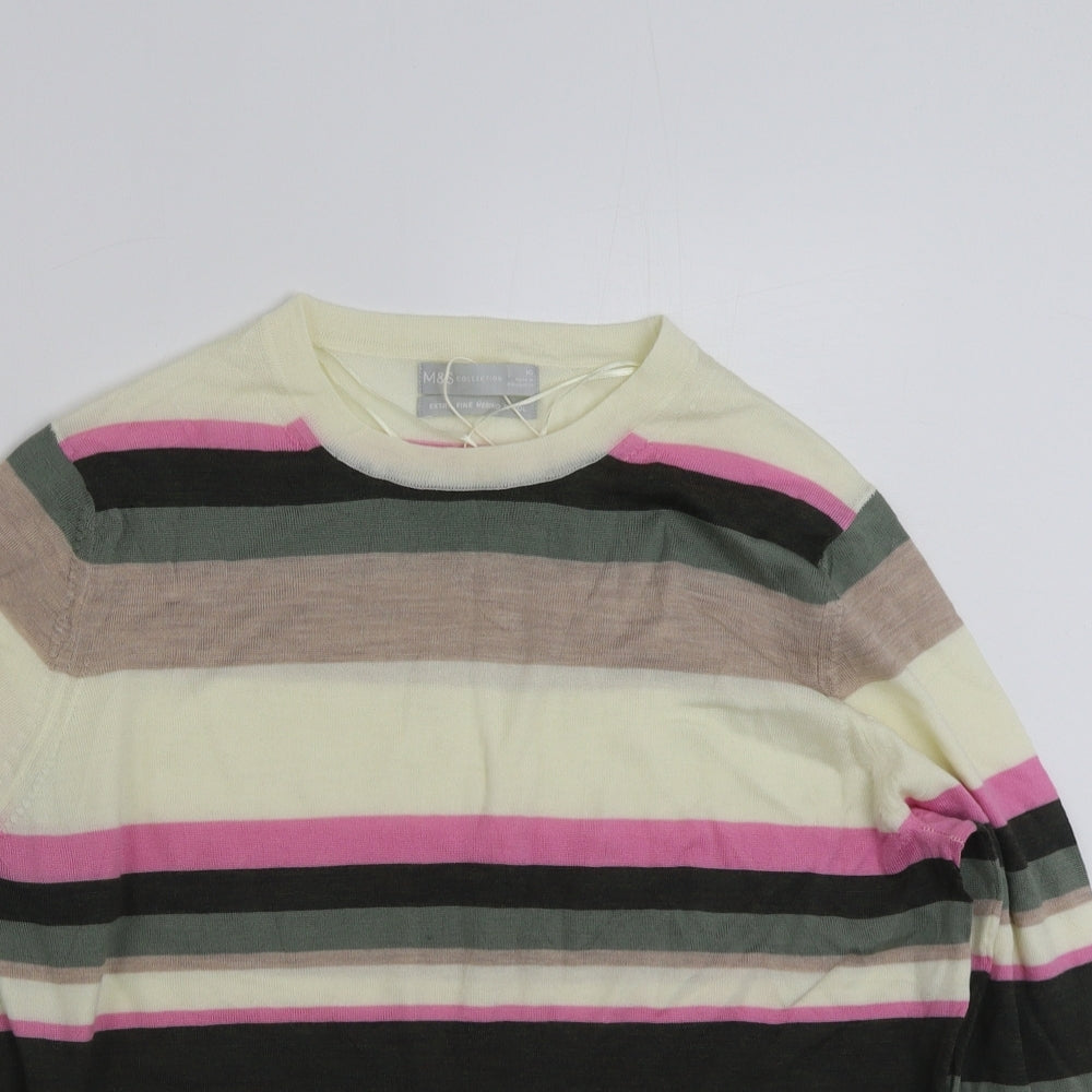 Marks and Spencer Womens Multicoloured Crew Neck Striped 100% Merino Wool Pullover Jumper Size 16