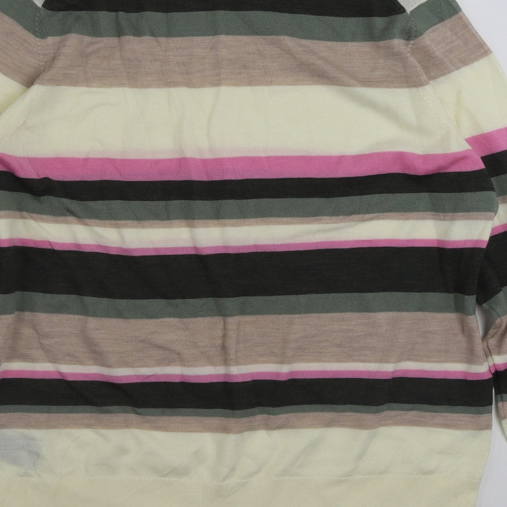 Marks and Spencer Womens Multicoloured Crew Neck Striped 100% Merino Wool Pullover Jumper Size 16