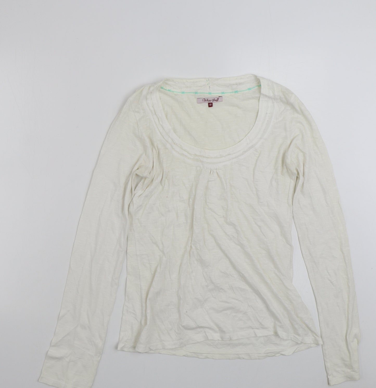 White Stuff Womens White  100% Cotton Basic T-Shirt Size 12 Scoop Neck