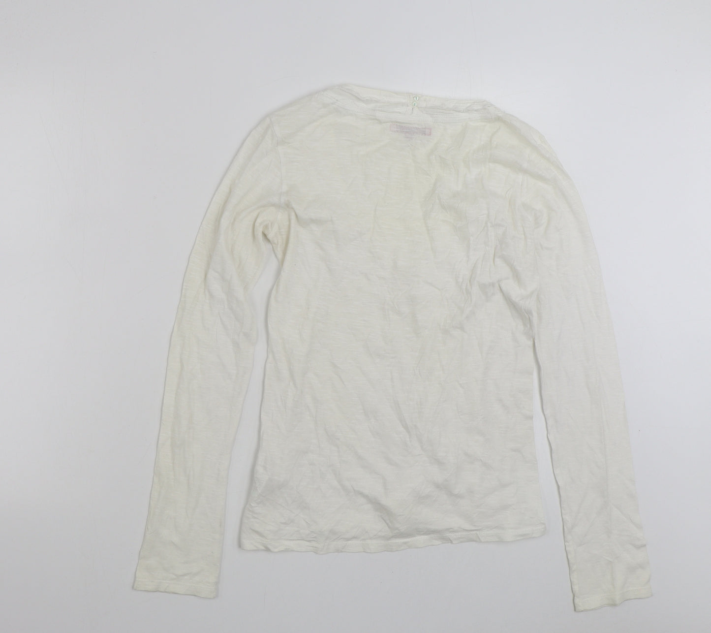 White Stuff Womens White  100% Cotton Basic T-Shirt Size 12 Scoop Neck