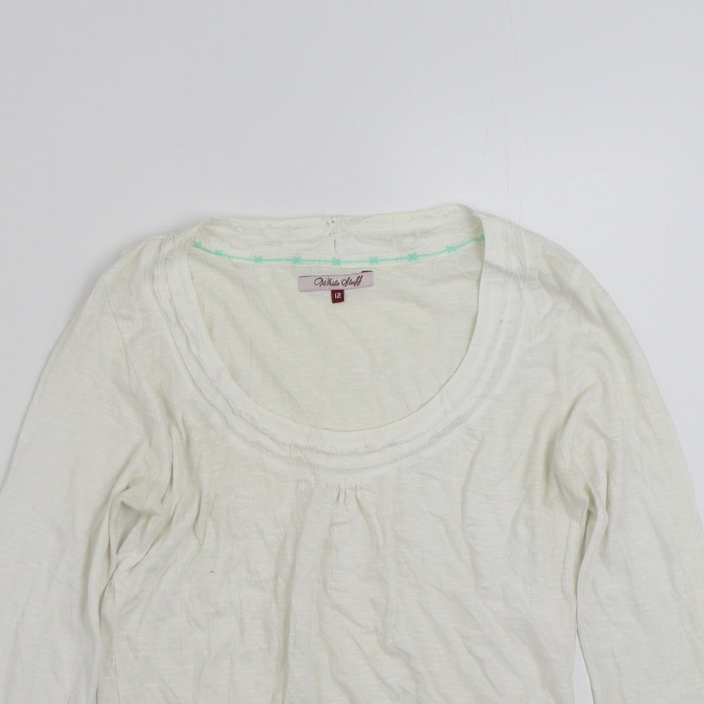 White Stuff Womens White  100% Cotton Basic T-Shirt Size 12 Scoop Neck