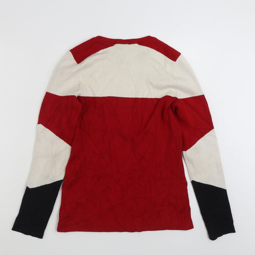 Oui Moments  Womens Red Crew Neck Striped Acrylic Pullover Jumper Size M