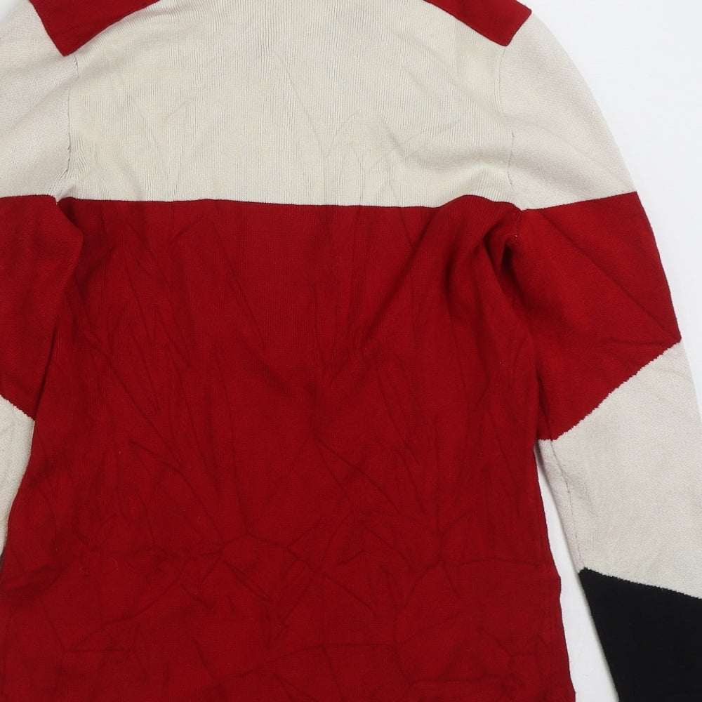 Oui Moments  Womens Red Crew Neck Striped Acrylic Pullover Jumper Size M